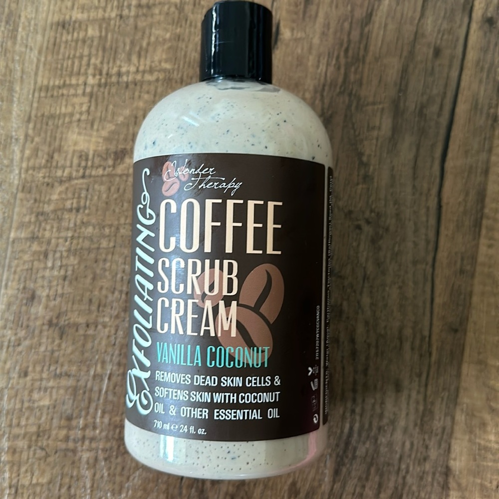 Exfoliating Coffee Scrub Cream Vanilla Coconut Unused bottle 24 Fl oz